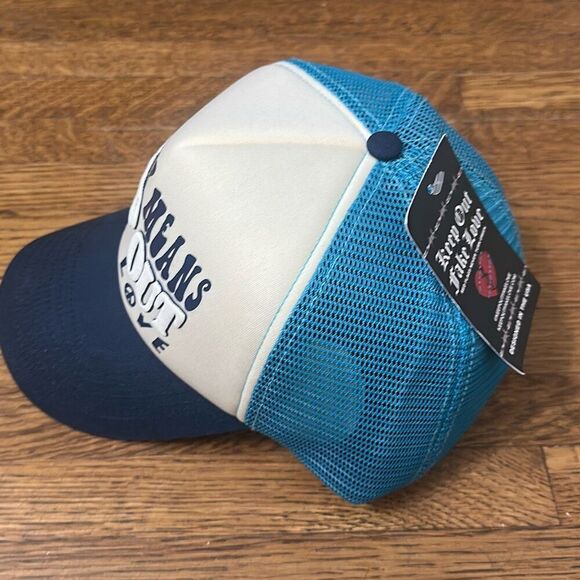 NWT Keep Out Fake Love Mens Blue White By Any Means Mesh Snapback Trucker‎ Cap - Picture 2 of 8